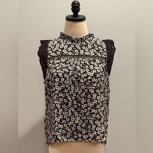 LOFT Black and White Floral Top